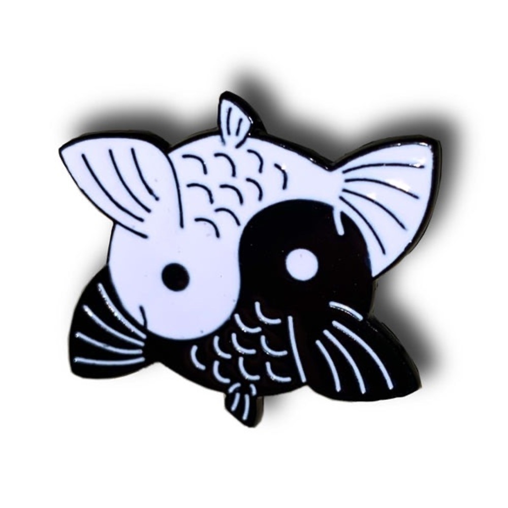 Womenโs Jewelry Fun Fashion Black and White Yin Yang Koi Fish Enamel Pin Brooch